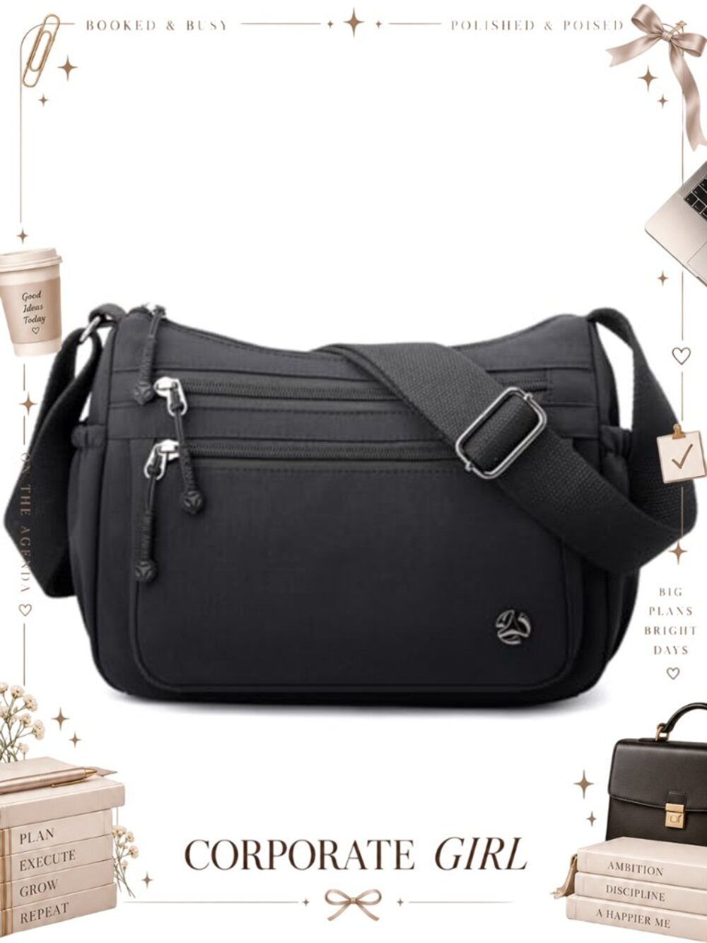 Nylon Multi Pocket Crossbody Bag Waterproof Lightweight Travel Purse